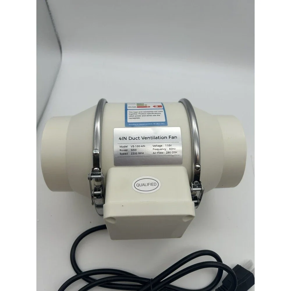 Voltset VS-100-4IN 4” Inline Duct Ventilation Fan 280 CFM 50W 110V